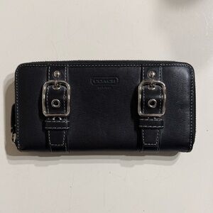 Vintage Coach Black Leather Wallet with Silver Buckles